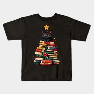 Christmas Cat Books design Kids T-Shirt